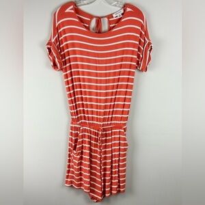 Women's Striped Romper w/ Pockets & Drawstring Front